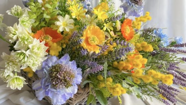 紫オレンジ黄色の色とりどりの花