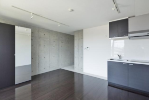 ALERO高円寺南　302　居間キッチンとコンクリート打っぱなしクロス